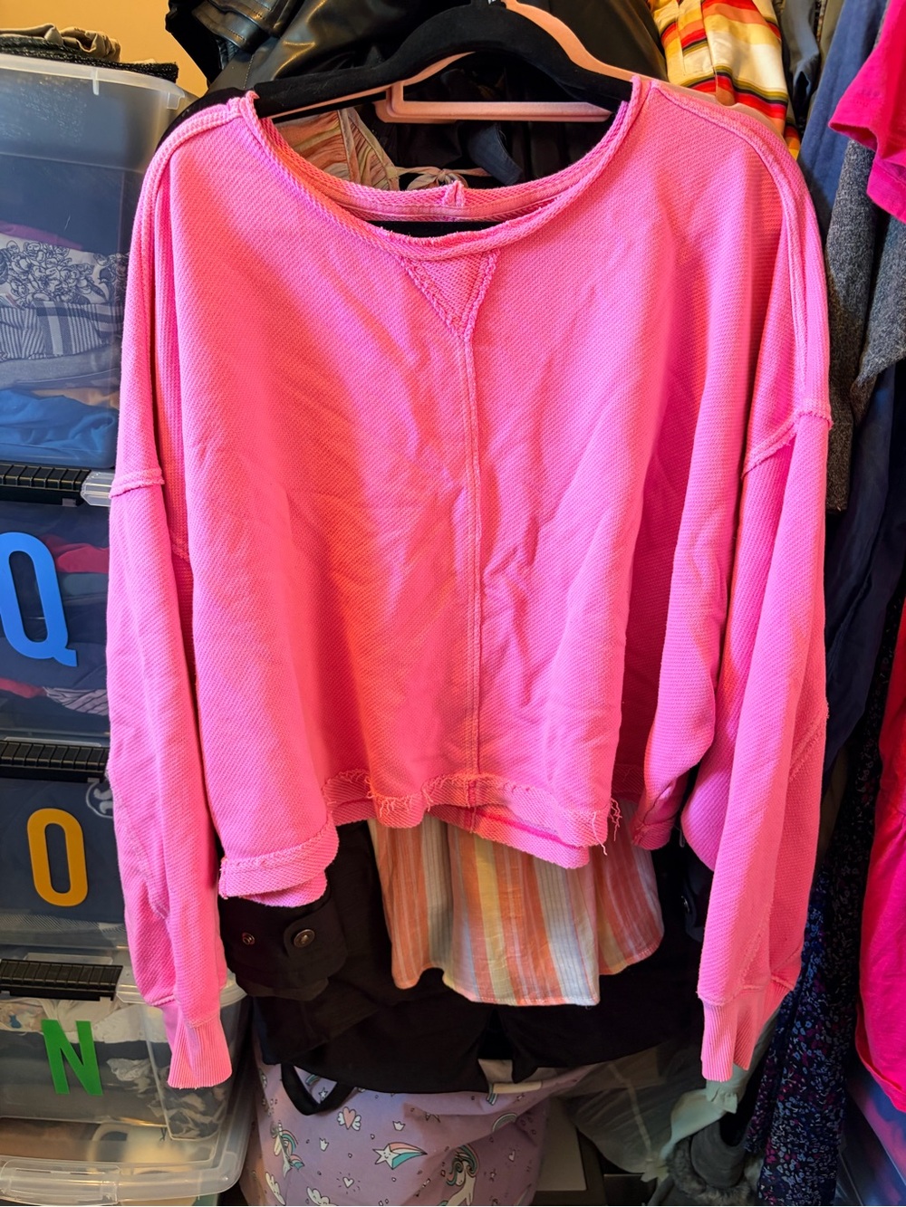 Aerie Bright Pink Cropped Sweatshirt